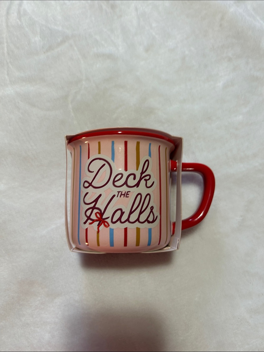 Indigo Pink & Red 'Deck the Halls' Striped Holiday Mug